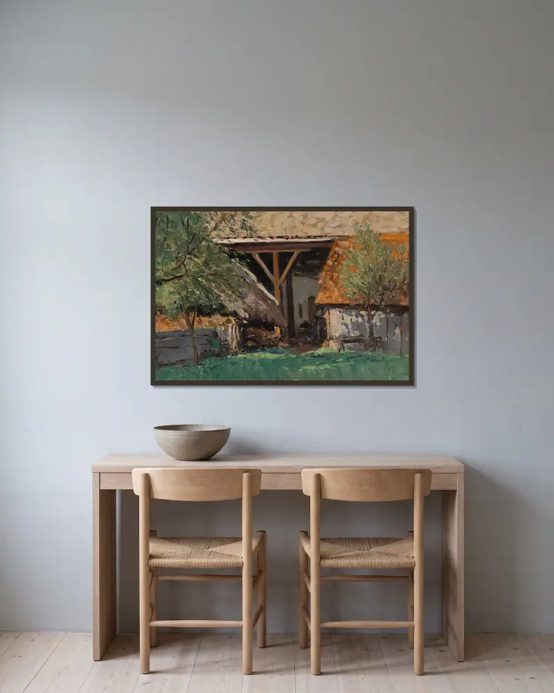 Scheune in Stainz von Alfred Zoff gerahmt an einer Wand