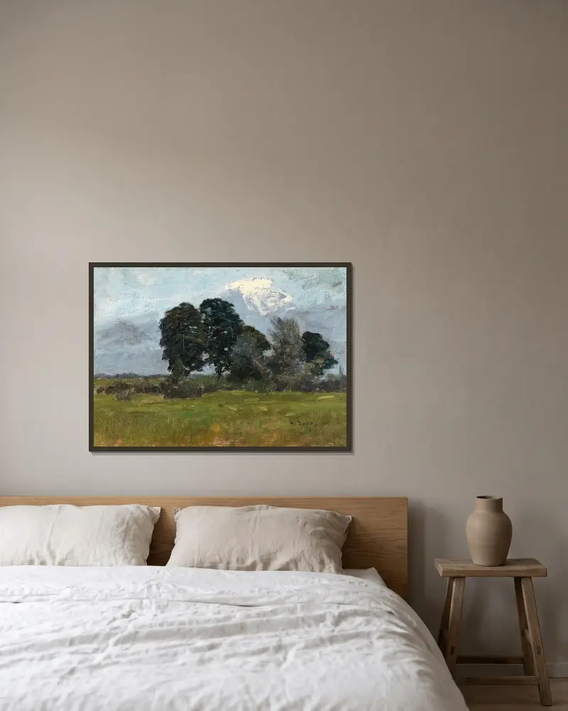 Bäume in einer Landschaft von Alfred Zoff gerahmt an einer Wand