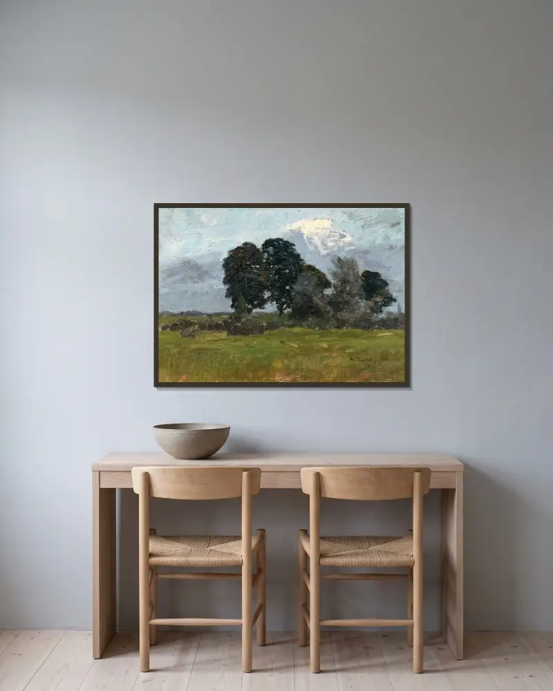 Bäume in einer Landschaft von Alfred Zoff gerahmt an einer Wand