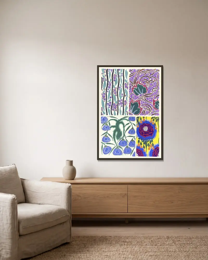 Floréal; dessins & coloris nouveaux Pl.04 av Emile-Allain Séguy inramad på en vägg