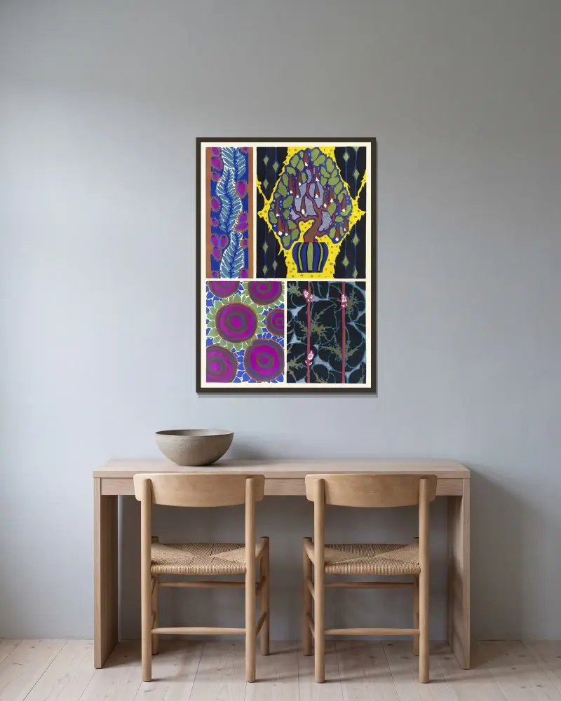 Floréal; dessins & coloris nouveaux Pl.20 av Emile-Allain Séguy inramad på en vägg