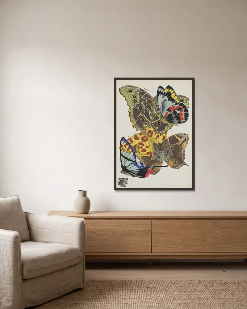 Schmetterlinge Pl. 15 von Emile-Allain Séguy gerahmt an einer Wand