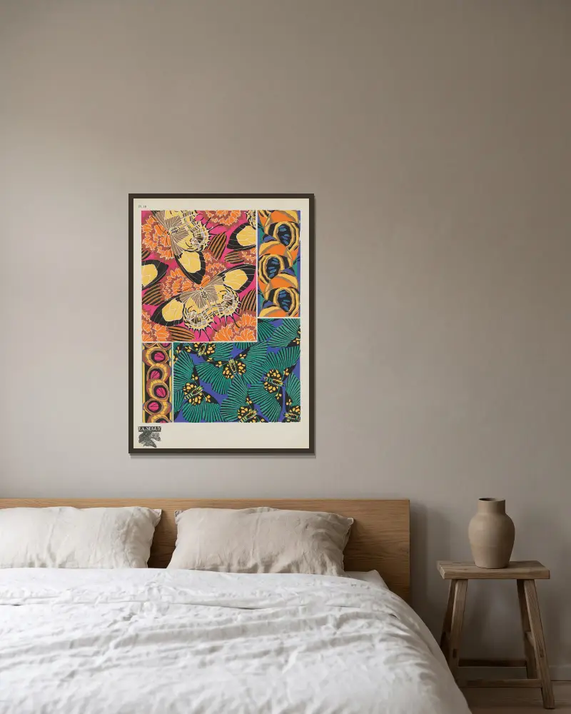 Papillons Pl. 18 von Emile-Allain Séguy gerahmt an einer Wand