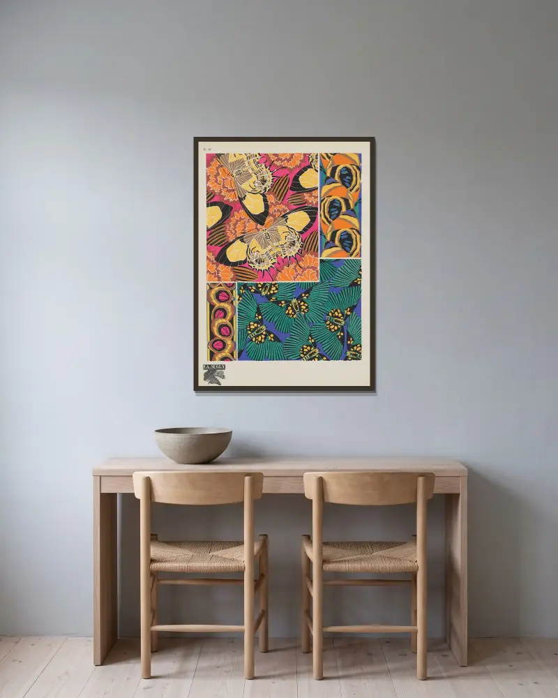 Papillons Pl. 18 von Emile-Allain Séguy gerahmt an einer Wand