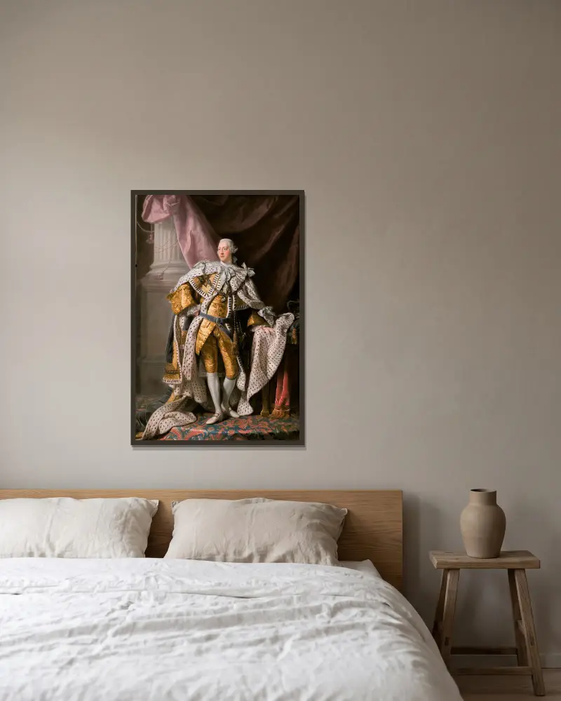 King George III In Coronation Robes av Allan Ramsay inramad på en vägg
