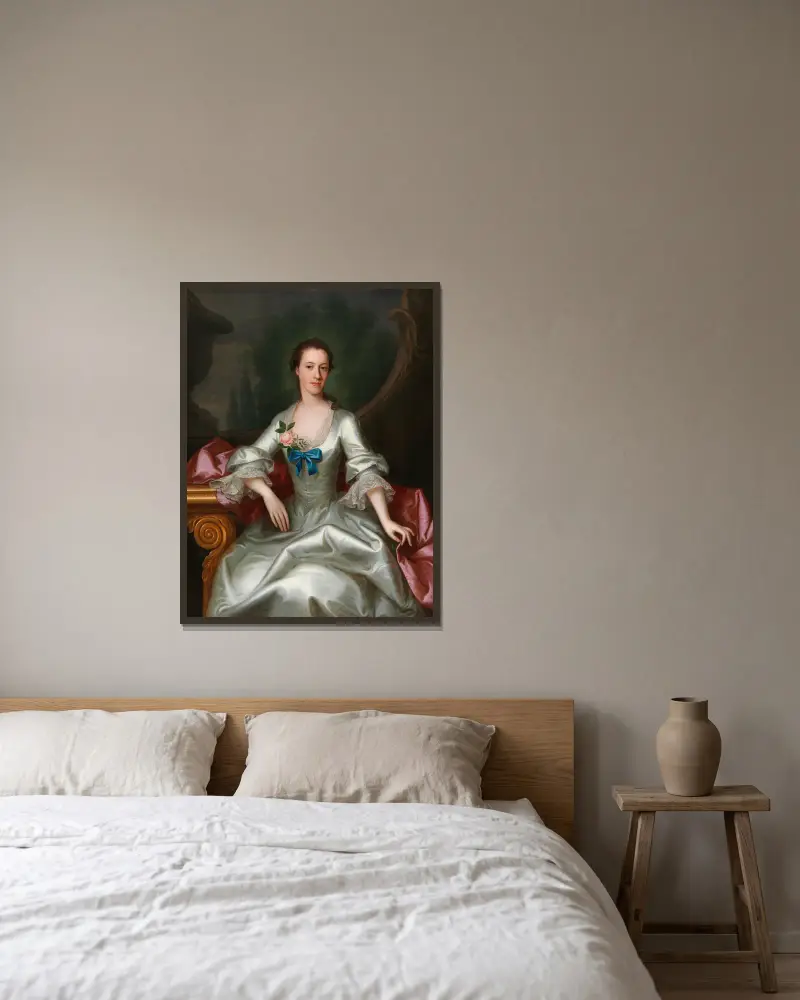 Porträt einer Dame in elegantem Kleid von Allan Ramsay gerahmt an einer Wand