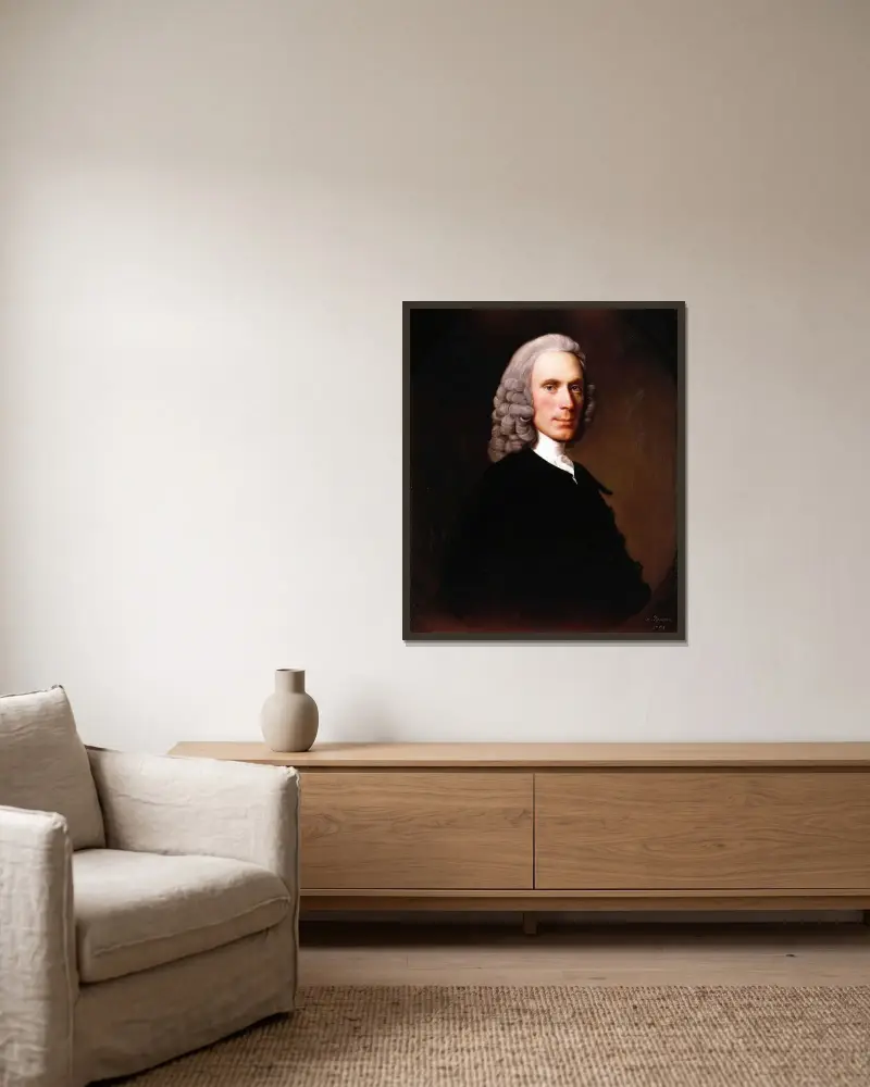 Portrait of John Reid av Allan Ramsay inramad på en vägg