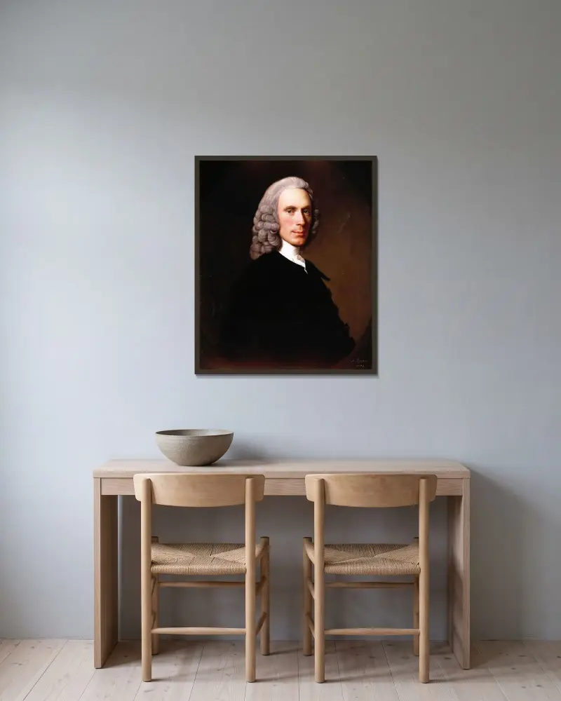 Portrait of John Reid av Allan Ramsay inramad på en vägg