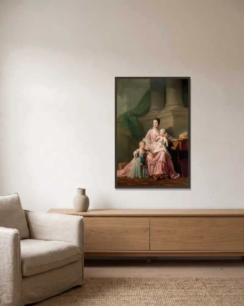 Königin Charlotte mit ihren beiden ältesten Söhnen von Allan Ramsay gerahmt an einer Wand