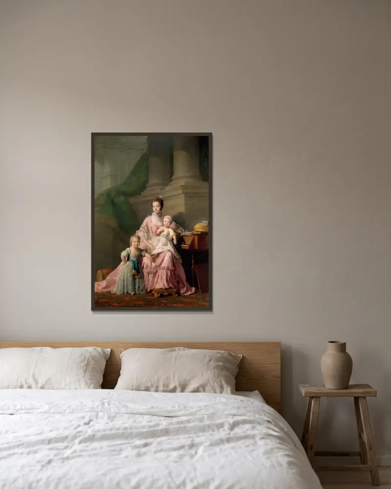 Königin Charlotte mit ihren beiden ältesten Söhnen von Allan Ramsay gerahmt an einer Wand