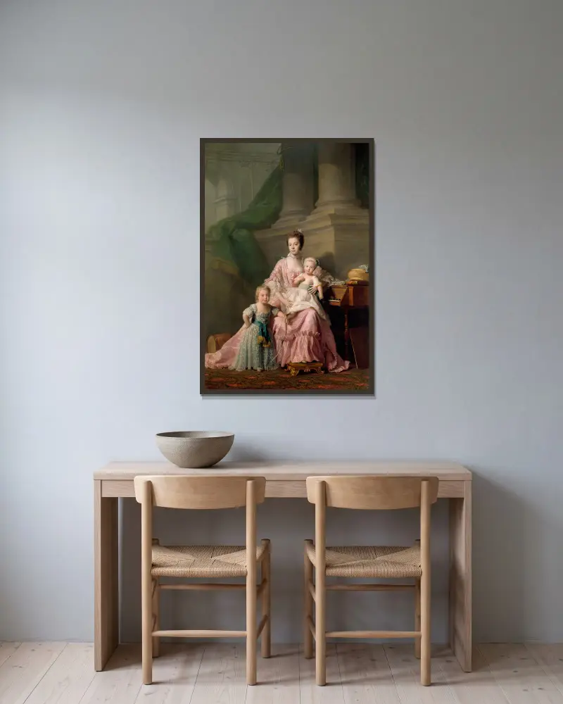Königin Charlotte mit ihren beiden ältesten Söhnen von Allan Ramsay gerahmt an einer Wand
