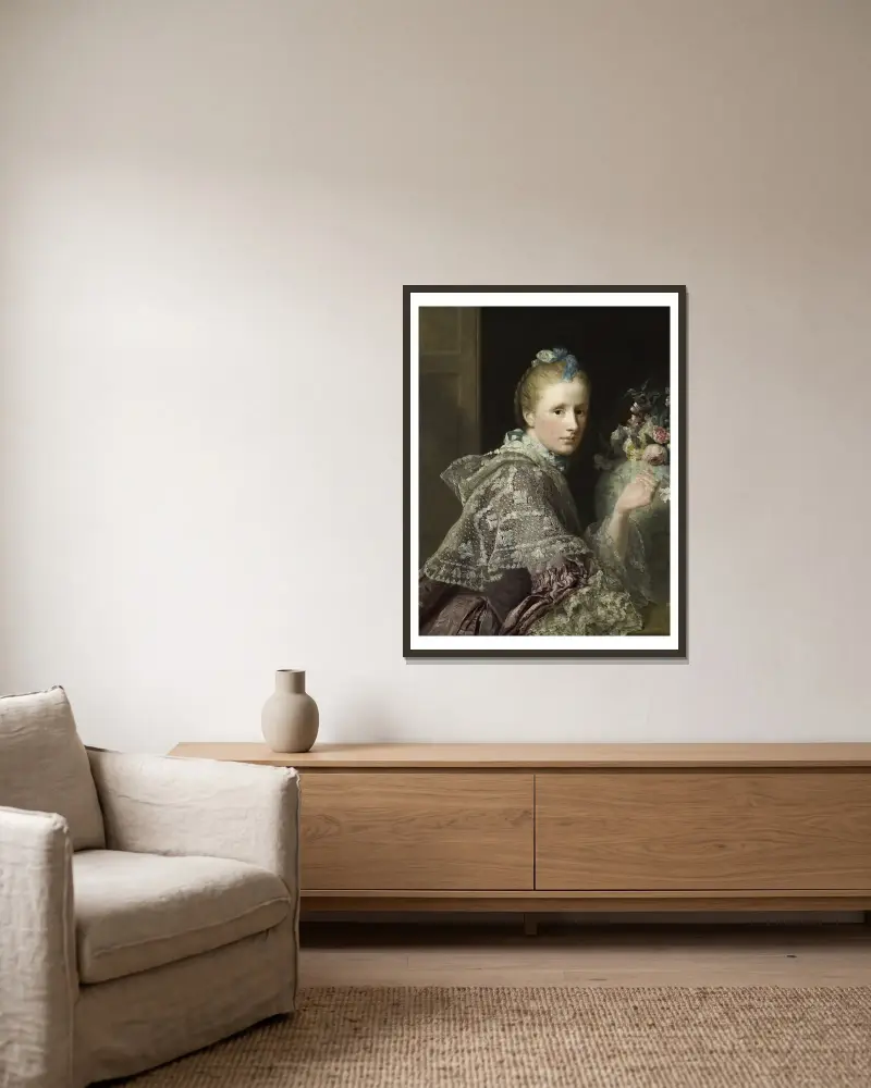The Artist’s Wife, Margaret Lindsay of Evelick av Allan Ramsay inramad på en vägg