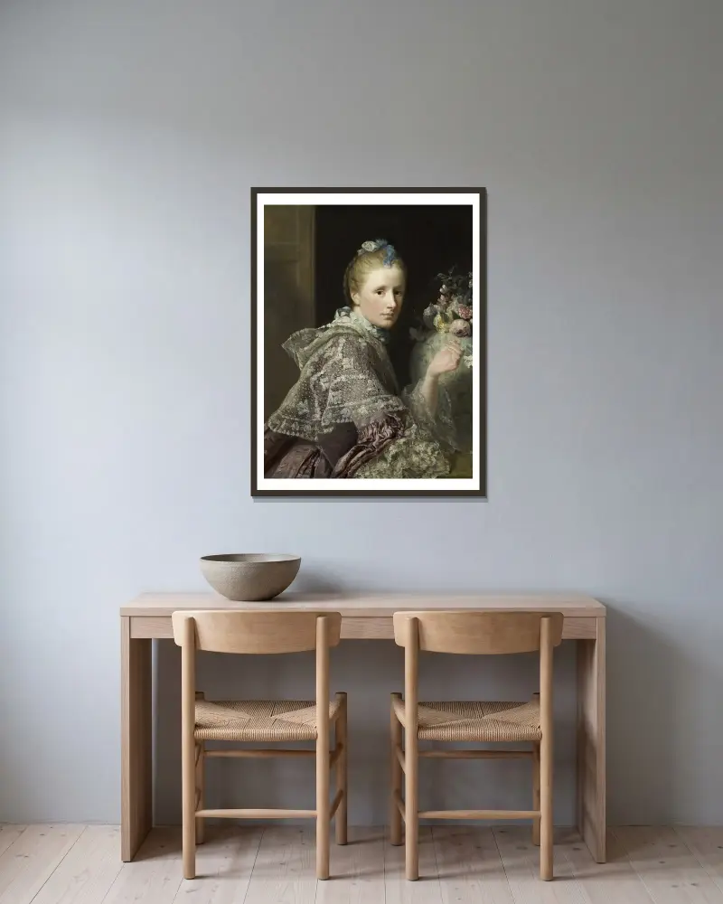 The Artist’s Wife, Margaret Lindsay of Evelick av Allan Ramsay inramad på en vägg