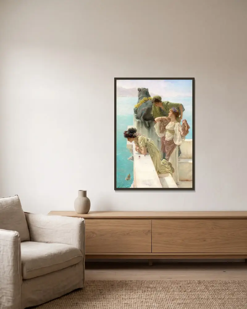 A Coign of Vantage av Lawrence Alma-Tadema inramad på en vägg