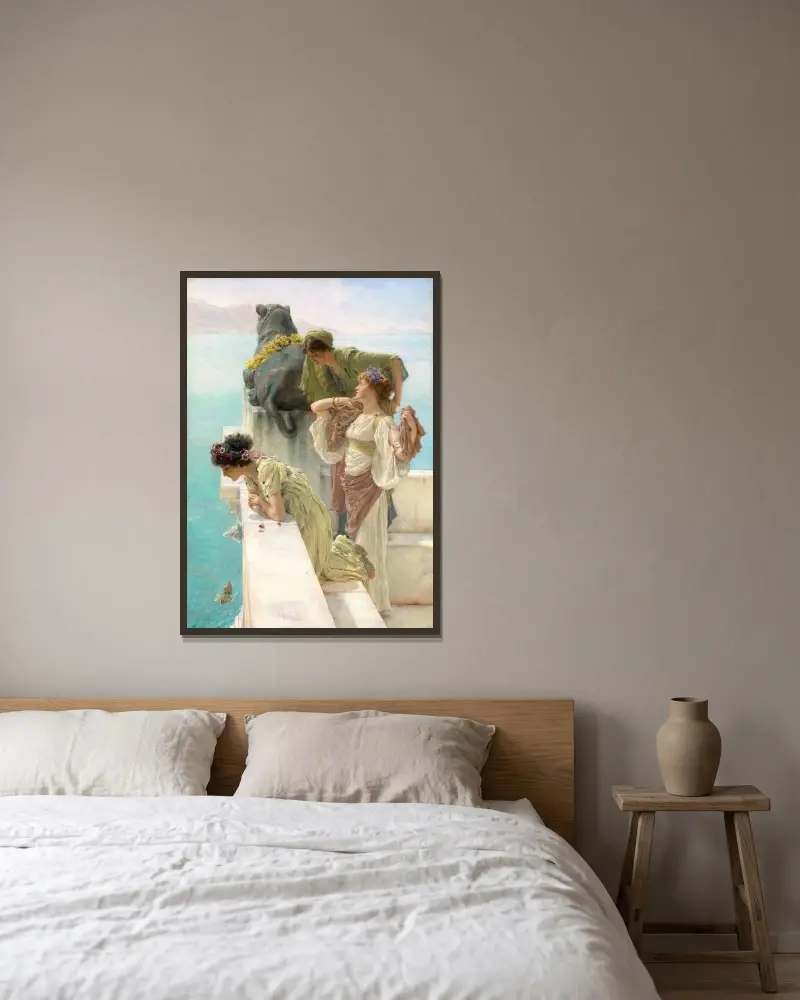 A Coign of Vantage av Lawrence Alma-Tadema inramad på en vägg