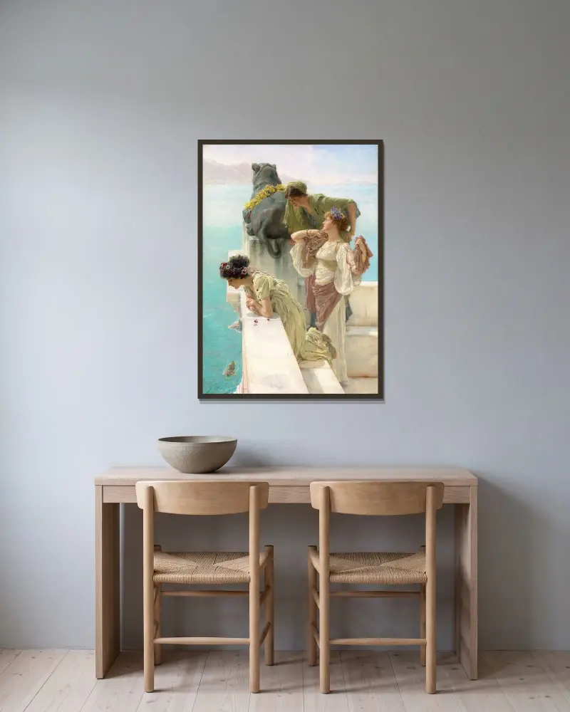 A Coign of Vantage av Lawrence Alma-Tadema inramad på en vägg