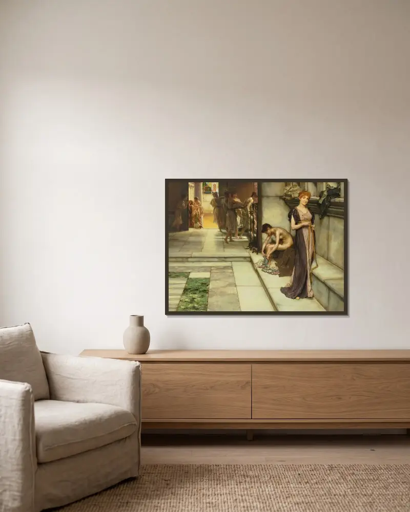 Ein Apodyterium von Lawrence Alma-Tadema gerahmt an einer Wand
