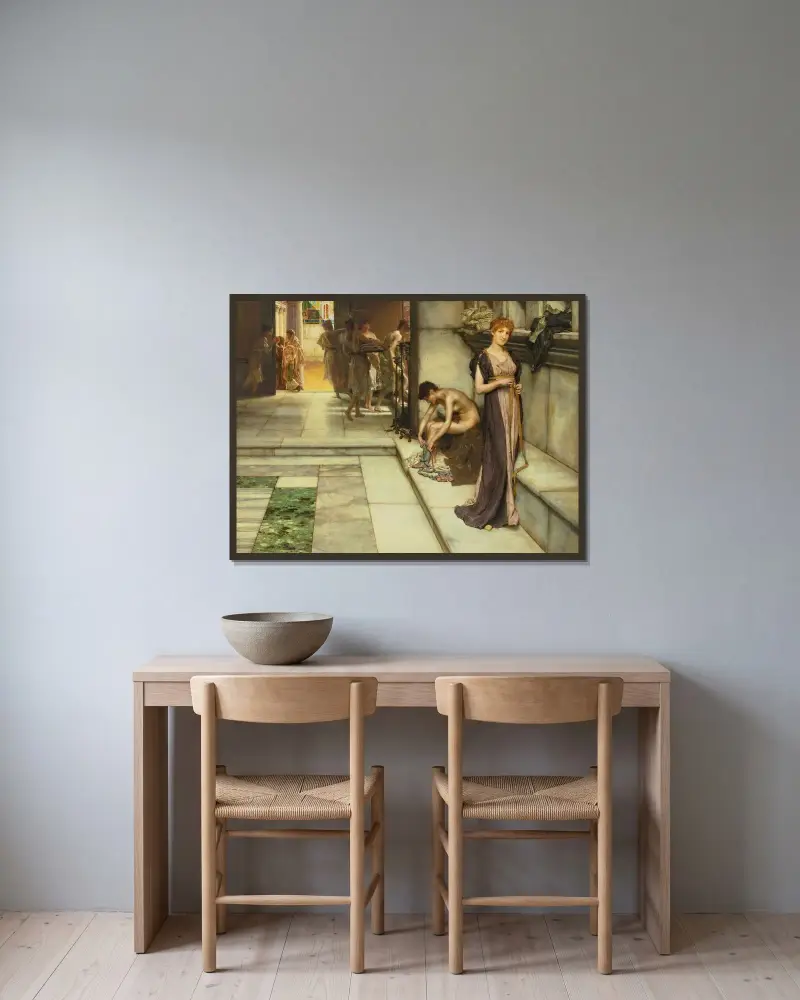 Ein Apodyterium von Lawrence Alma-Tadema gerahmt an einer Wand