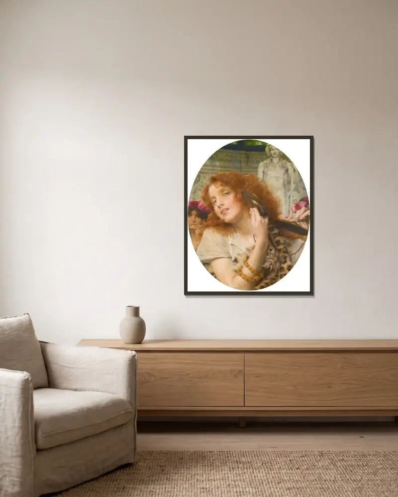 Bacchantin von Lawrence Alma-Tadema gerahmt an einer Wand