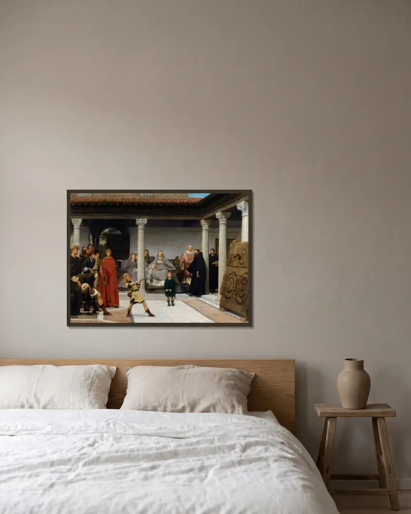 Klodvigs barns uppfostran av Lawrence Alma-Tadema inramad på en vägg