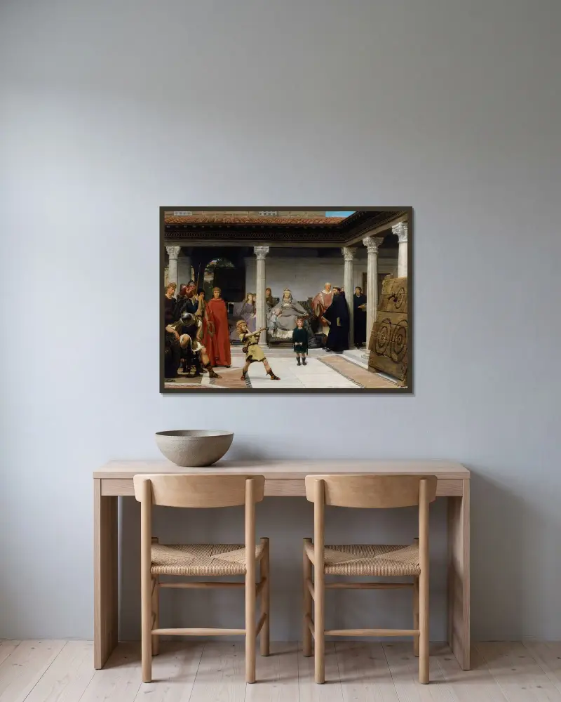 Klodvigs barns uppfostran av Lawrence Alma-Tadema inramad på en vägg