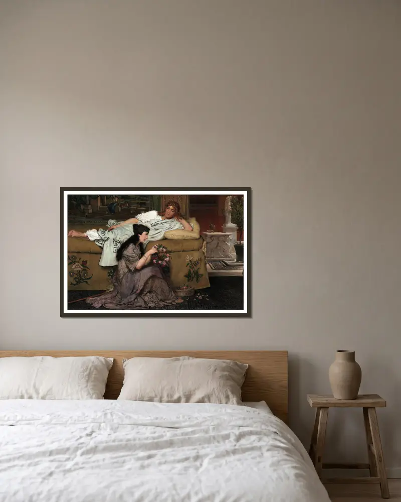 Glaucus and Nydia av Lawrence Alma-Tadema inramad på en vägg