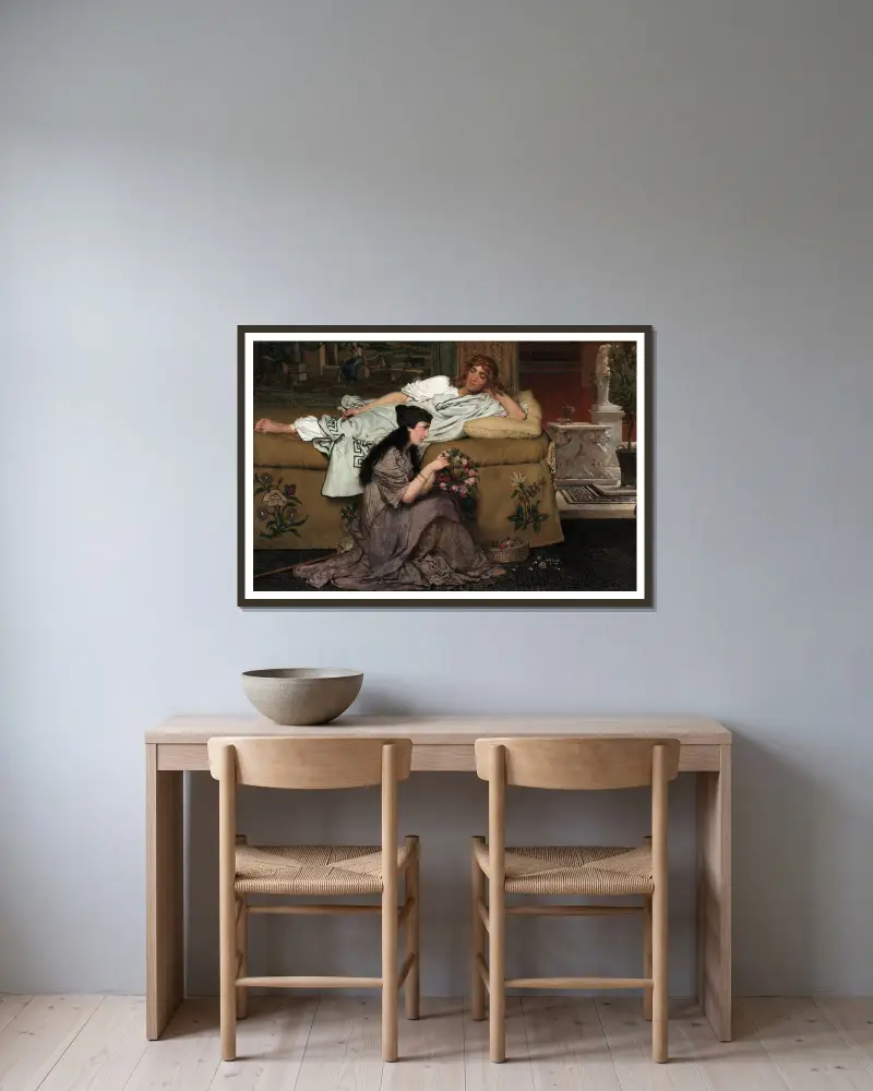 Glaucus and Nydia av Lawrence Alma-Tadema inramad på en vägg