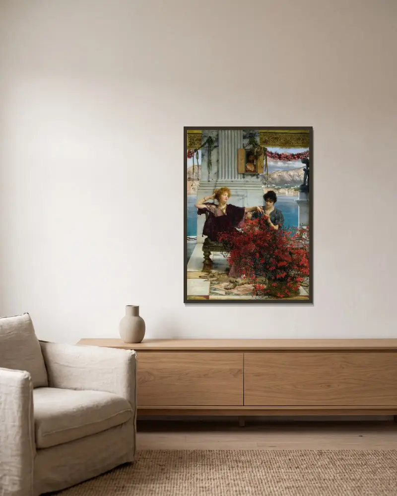 Kärlekens juvelprydda boja (Förlovningsringen) av Lawrence Alma-Tadema inramad på en vägg