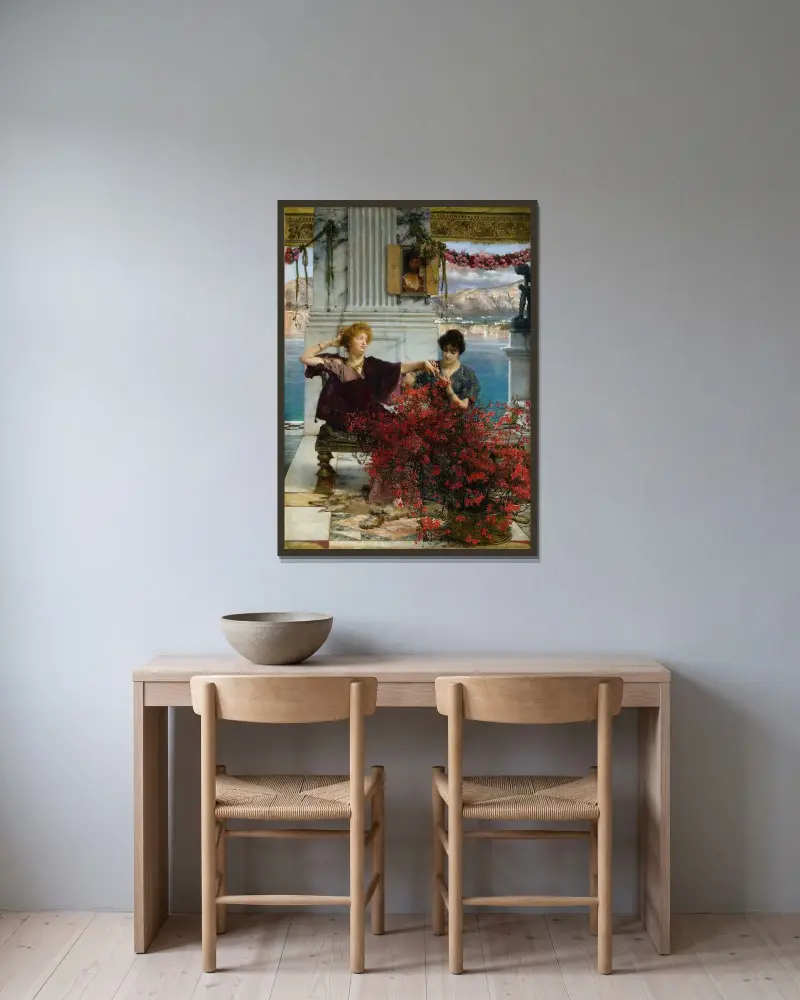 Kärlekens juvelprydda boja (Förlovningsringen) av Lawrence Alma-Tadema inramad på en vägg