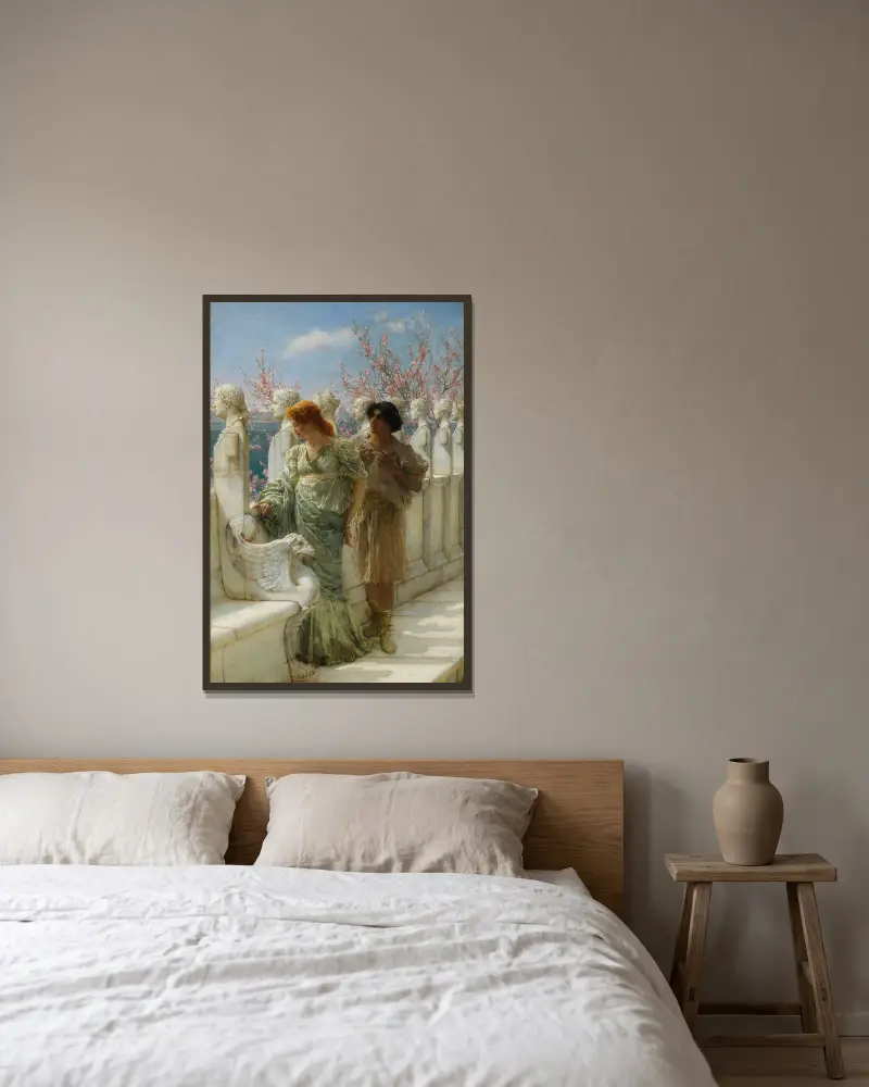 Vergangene und gegenwärtige Generationen von Lawrence Alma-Tadema gerahmt an einer Wand