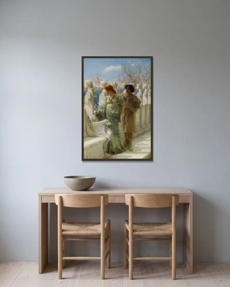 Vergangene und gegenwärtige Generationen von Lawrence Alma-Tadema gerahmt an einer Wand