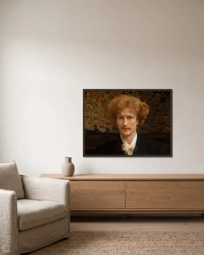 Portrait of Ignacy Jan Paderewski (1860–1941) av Lawrence Alma-Tadema inramad på en vägg