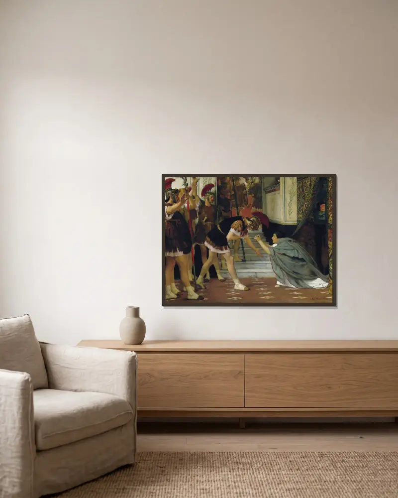 Proclaiming Claudius Emperor, Opus XlVIII av Lawrence Alma-Tadema inramad på en vägg