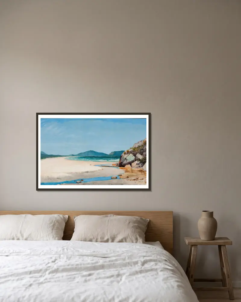 Küstenlandschaft, Guarujá von Almeida Júnior gerahmt an einer Wand