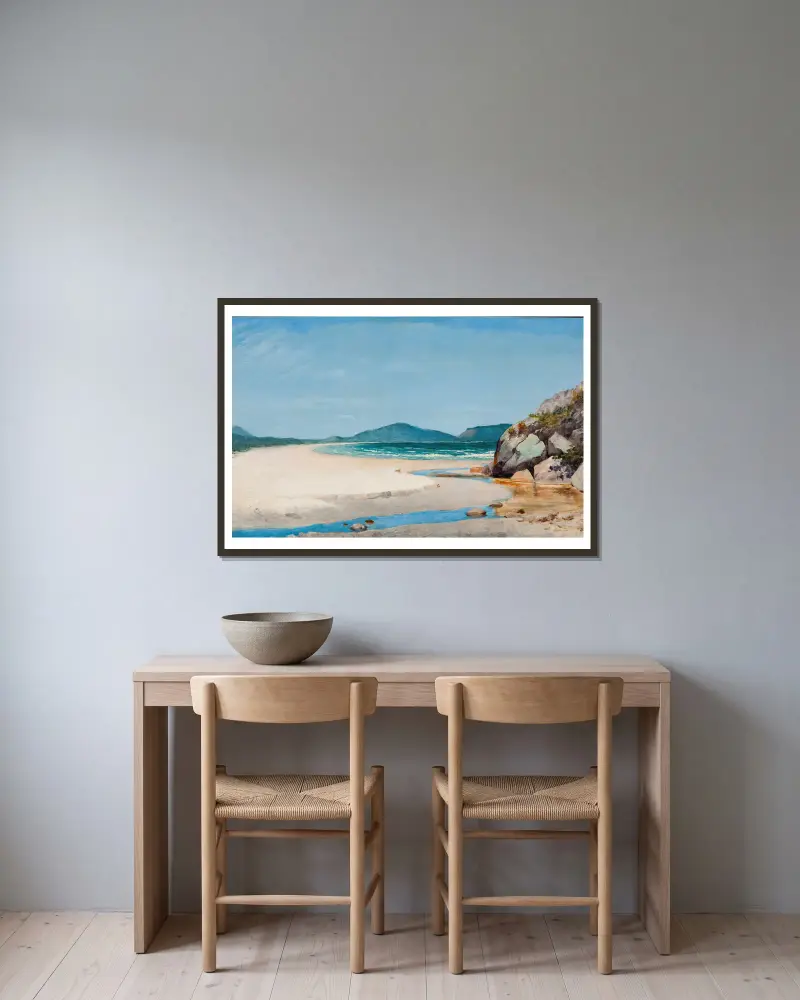 Küstenlandschaft, Guarujá von Almeida Júnior gerahmt an einer Wand