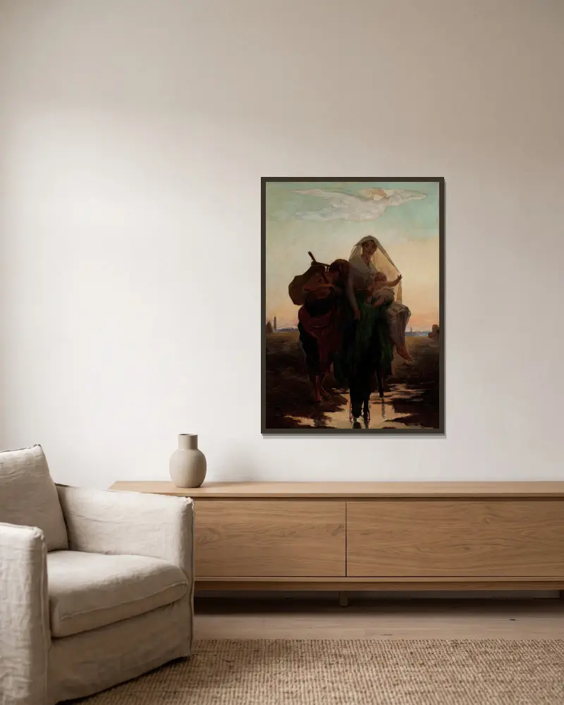 Study for ‘Flight of the Holy Family to Egypt’ av Almeida Júnior inramad på en vägg