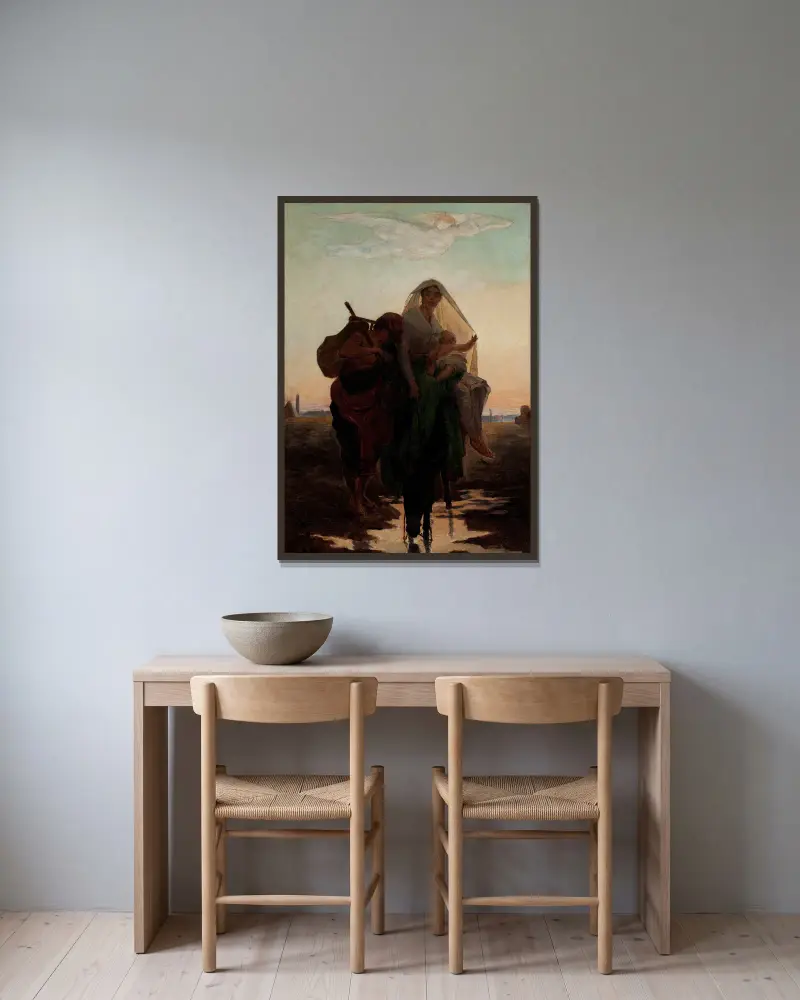 Study for ‘Flight of the Holy Family to Egypt’ av Almeida Júnior inramad på en vägg