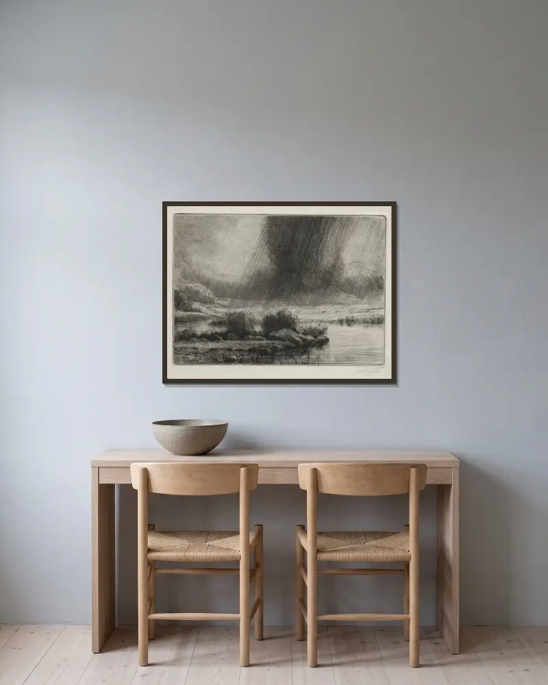 A Storm av Alphonse Legros inramad på en vägg
