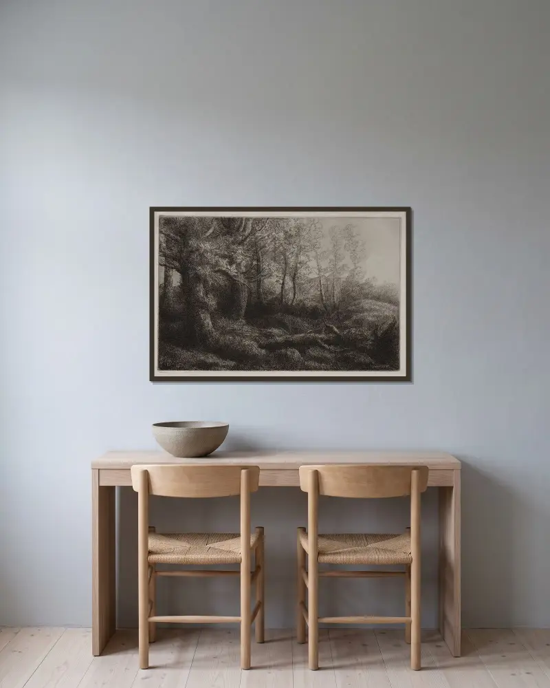Eine Waldstudie von Alphonse Legros gerahmt an einer Wand