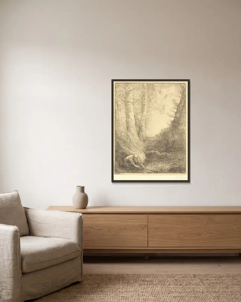 Das Grasverbrennen von Alphonse Legros gerahmt an einer Wand