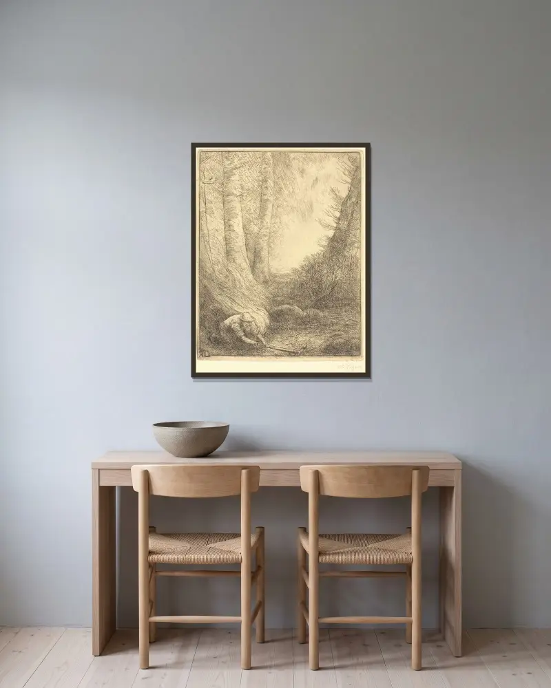 Das Grasverbrennen von Alphonse Legros gerahmt an einer Wand