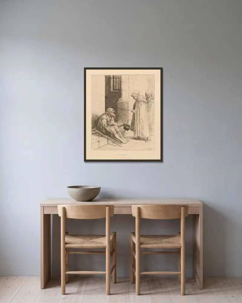 Charity av Alphonse Legros inramad på en vägg