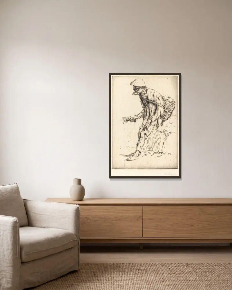 Åkerförsäljaren av Alphonse Legros inramad på en vägg
