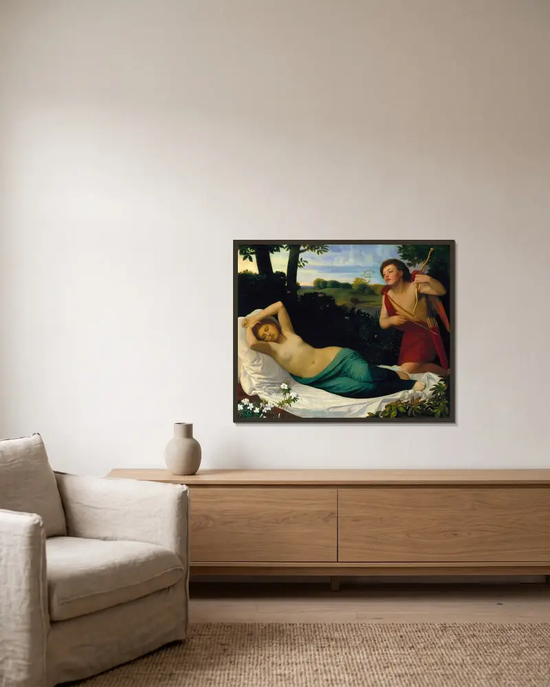 Amor und Psyche von Alphonse Legros gerahmt an einer Wand