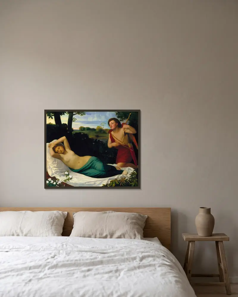 Amor und Psyche von Alphonse Legros gerahmt an einer Wand