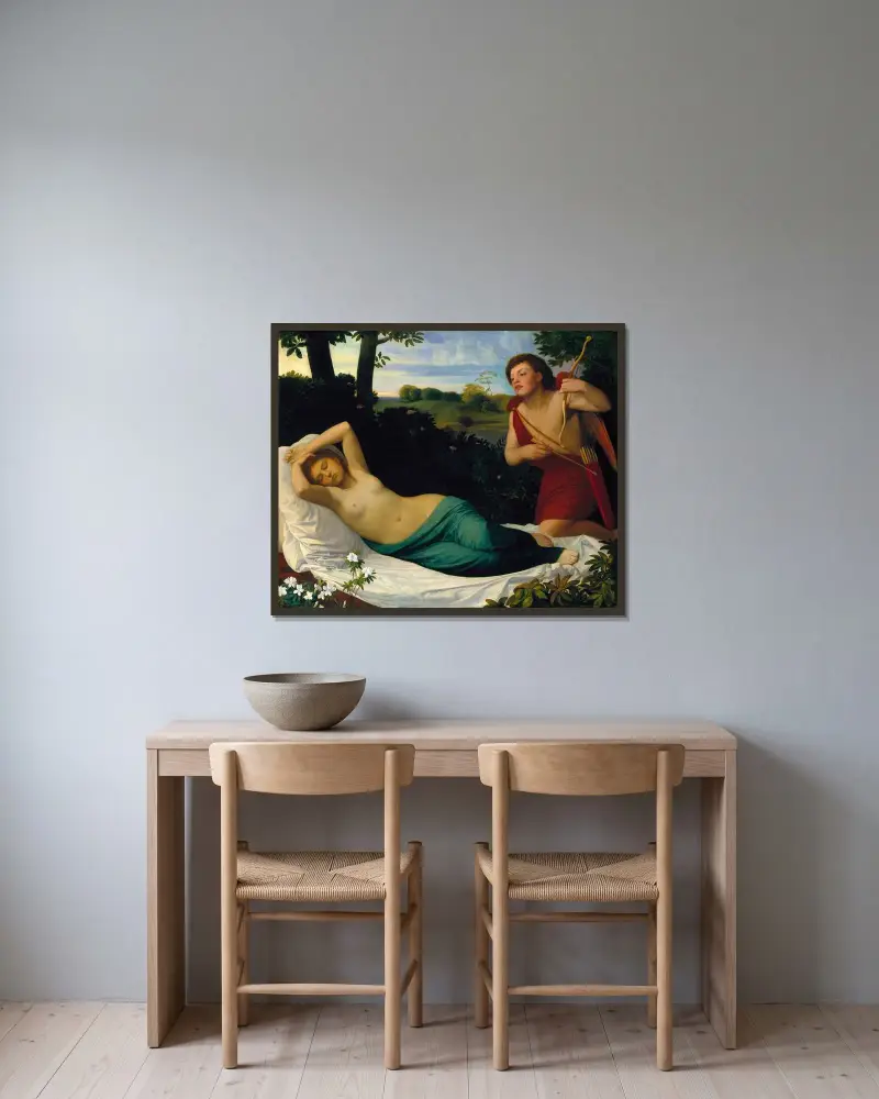 Amor und Psyche von Alphonse Legros gerahmt an einer Wand