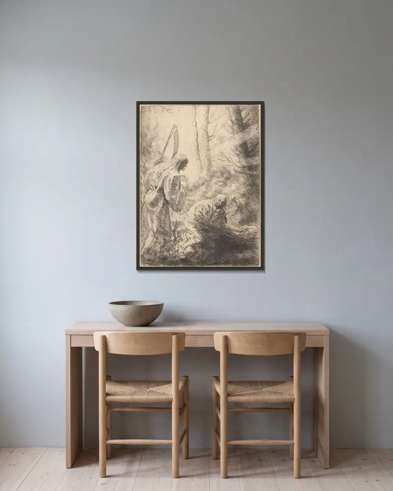 Döden och vedhuggaren (andra tryckningen) av Alphonse Legros inramad på en vägg