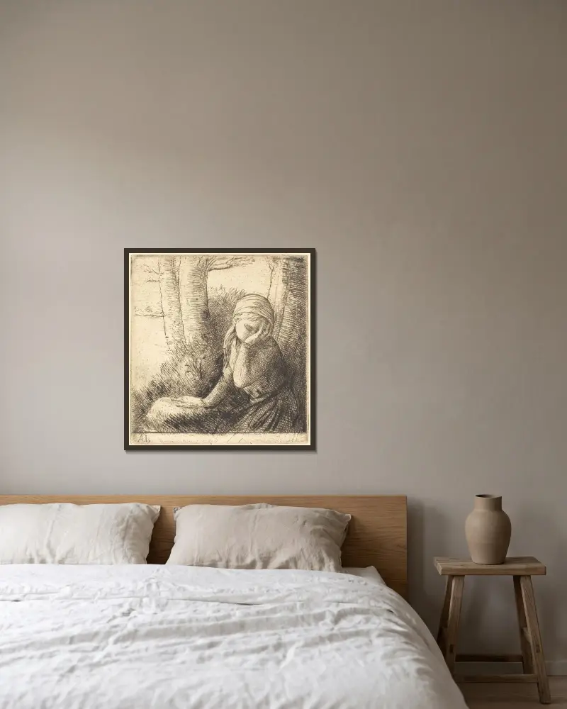 Förtvivlad ung flicka av Alphonse Legros inramad på en vägg