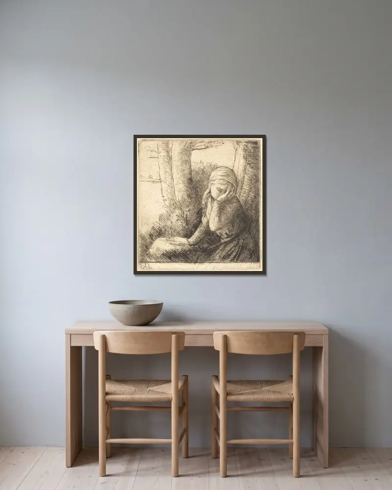 Förtvivlad ung flicka av Alphonse Legros inramad på en vägg