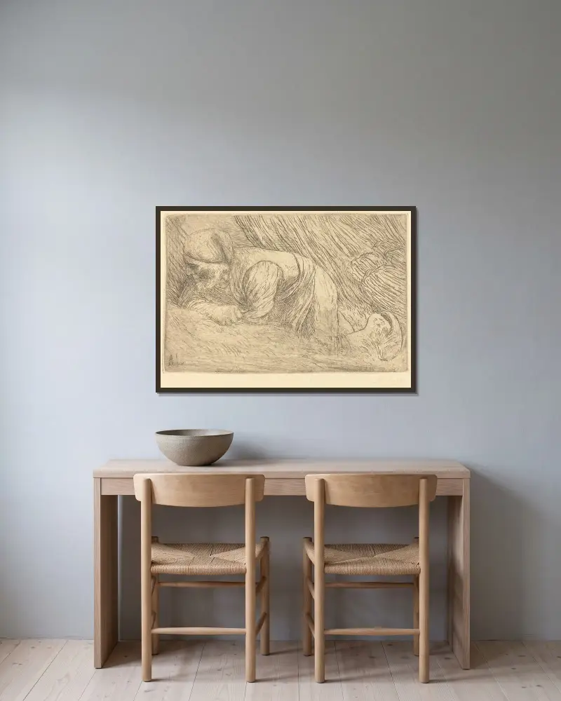Fagot-gatherer (Le fagotier) av Alphonse Legros inramad på en vägg